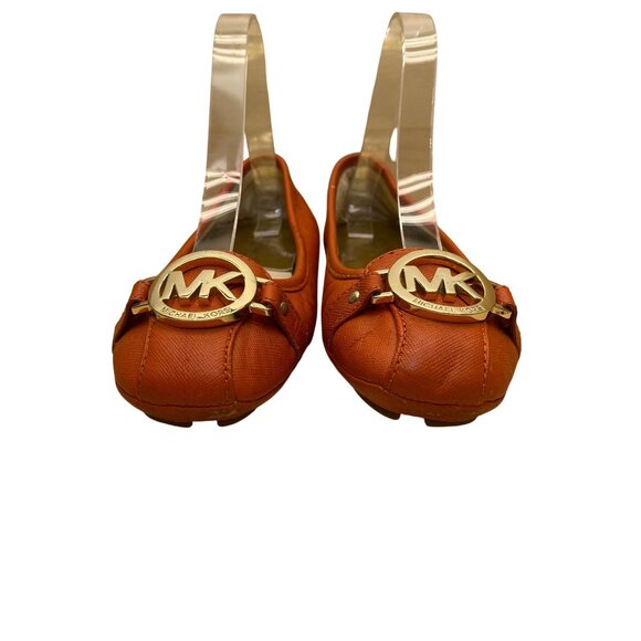 Michael Kors Women’s Orange Leather Rubber Sole Metallic Logo Flats Size 6M - Picture 3 of 8